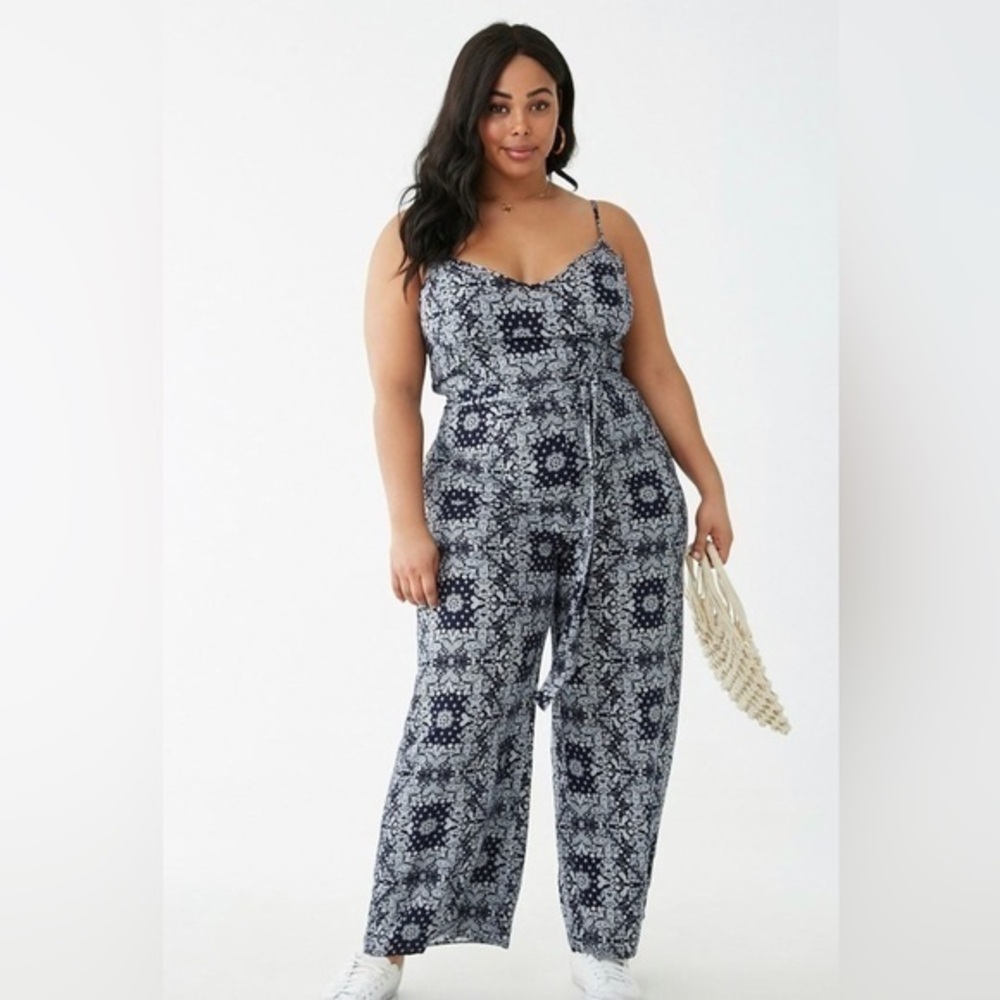 Forever 21 Bandanna Floral Black Jumpsuit